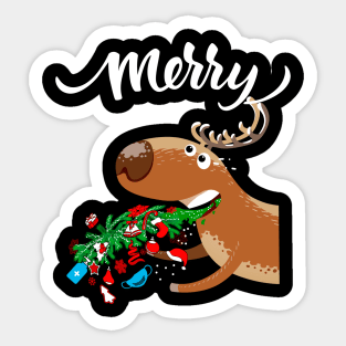 Puking Deer Ugly Christmas Sticker